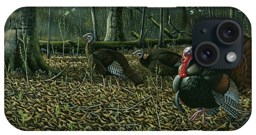 Wild Turkeys Walking Through The Forest iPhone Case featuring the painting The Suitor - Wild Turkeys by Wilhelm Goebel