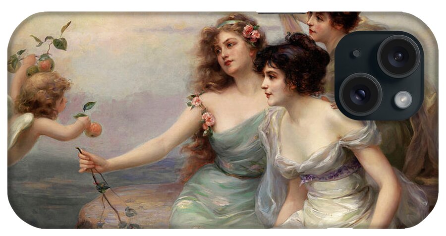 The Three Graces iPhone Case featuring the painting The Three Graces Die drei Grazien by Edouard Bisson by Rolando Burbon