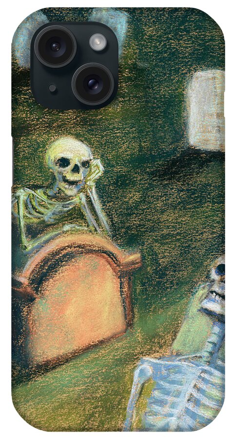 Skeleton iPhone Case featuring the mixed media There?s Nothing To Do In This Town by Marie Marfia Fine Art