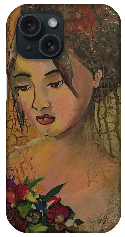 Painting iPhone Case featuring the painting Think of you by Maria Karlosak