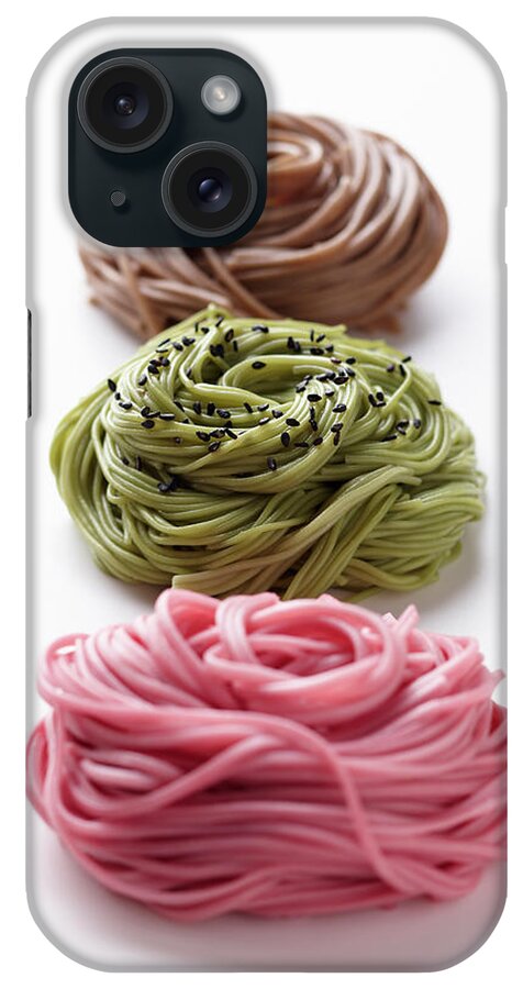 White Background iPhone Case featuring the photograph Three Kinds Of Cooked Soba Noodles by Perch Images