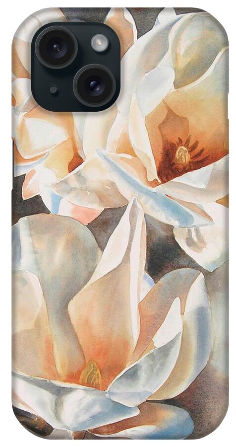 White iPhone Case featuring the painting Three White Magnolias by Sharon Freeman