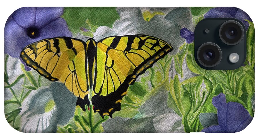 Tiger Swallowtail iPhone Case featuring the painting Tiger and Morning Glory by Wade Clark