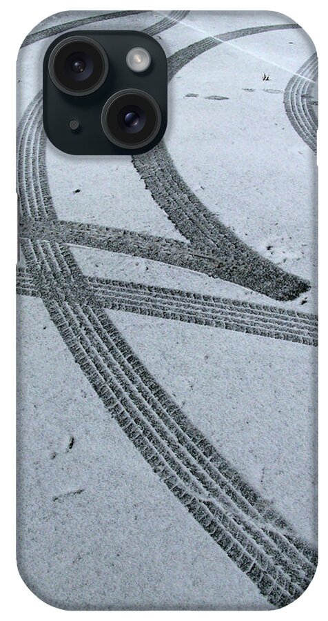 Black Color iPhone Case featuring the photograph Tire Tracks In Snow, Winter by Jerry Whaley