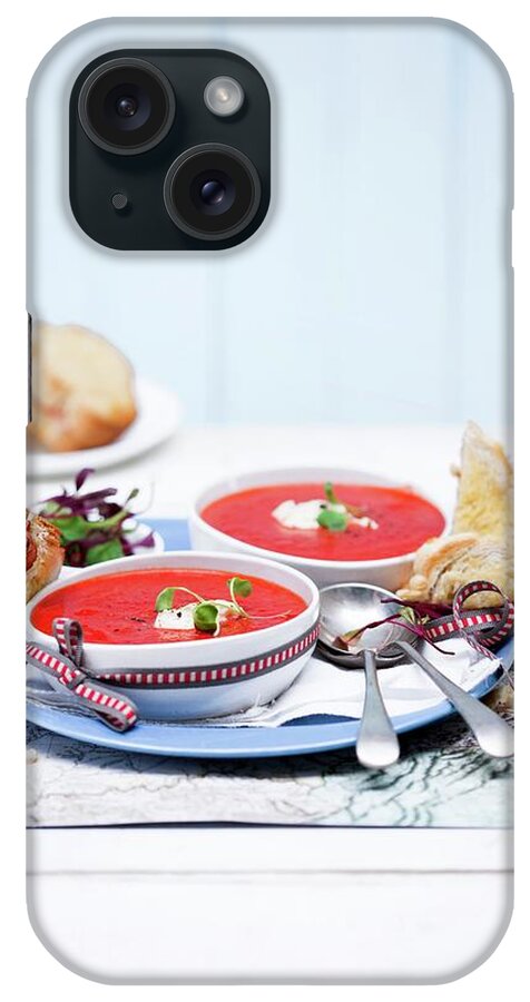 Ip_11429545 iPhone Case featuring the photograph Tomato Soup With A Croque Monsieur by Great Stock!