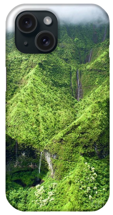#gary #richards #garyfrichards #kauai #waterfall #island #archipelago #garden #gardenisle #tropical #rainforest #cliffs #napalicoast #napali #hollywood #waimea #canyon #waimeacanyon #nounou #trails #sleeping #giant #mountain #sleepinggiantmountain #ridge #hiking iPhone Case featuring the photograph Top of Kauai Falls by Gary F Richards