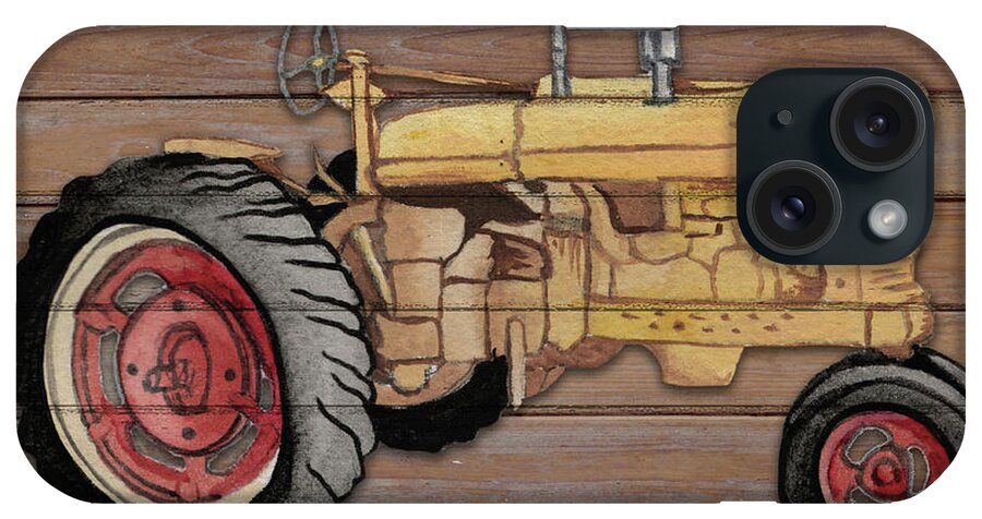 Tractor iPhone Case featuring the mixed media Tractor On Wood I by Elizabeth Medley