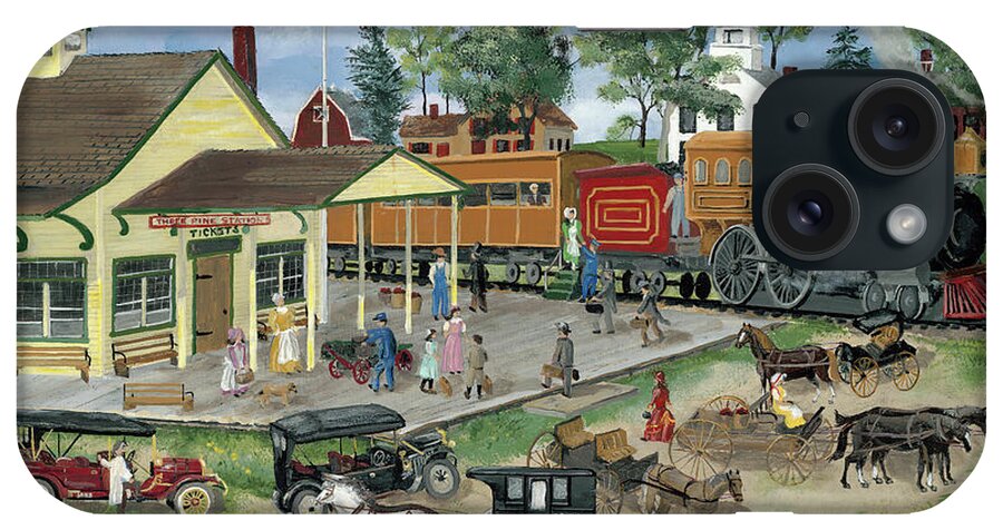 Country & Primitive iPhone Case featuring the painting Train Station by Bob Fair