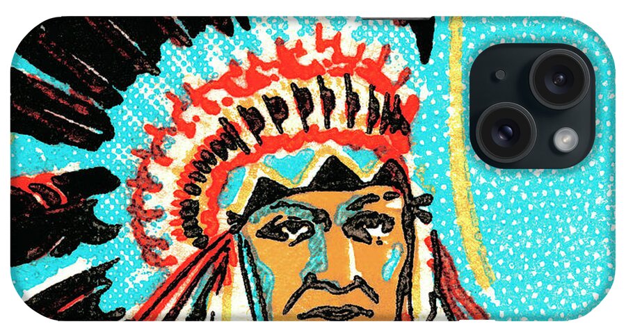 American Indian iPhone Case featuring the drawing Tribal leader in headdress by CSA Images