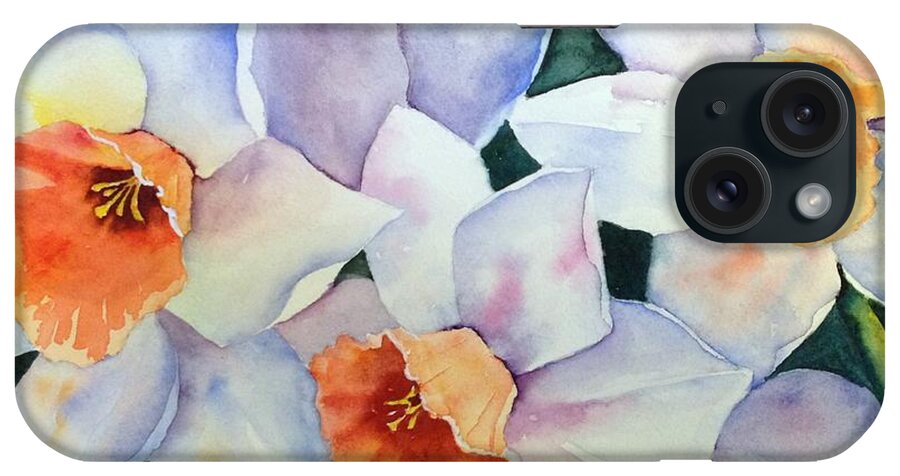 Daffodil iPhone Case featuring the painting Trio of White by Beth Fontenot