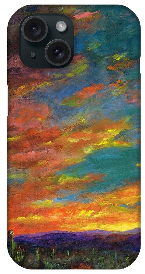 Desert iPhone Case featuring the painting Triptych 1 Desert Sunset by Frances Marino