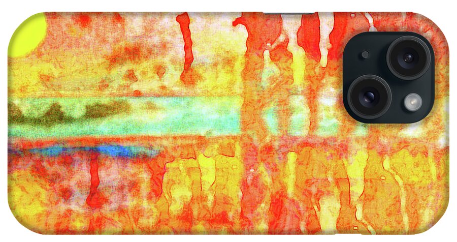 Abstract; Landscape; Beach; Coastal; Coast; Hot; Tropics; Tropical; Color; Sunset; Sunrise; Patterns; Lines; Vertical; Horizontal; Orange; Yellow; Teal; Green; Red; Blue; Digital; Painting; Art; Photograph; Fantasy; Beautiful; Sharon Eng; Doodle; Doodleng; Image; Paint; Home; Decor; Decorating; Wall; Business; Office; Corporate; Pillow; Decorative; Shower Curtain; Bag; Colorful; Bright iPhone Case featuring the mixed media Tropical Dream 300 by Sharon Williams Eng