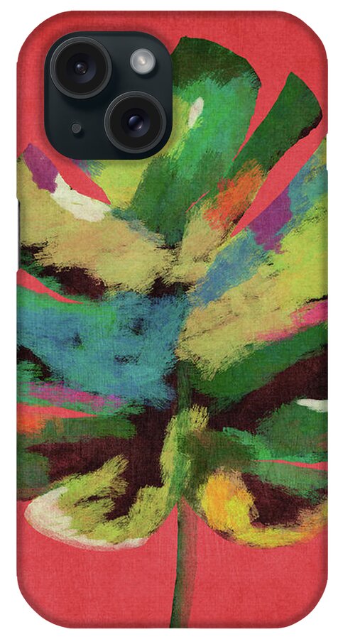 Tropical iPhone Case featuring the painting Tropical Palm Leaf Red- Art by Linda Woods by Linda Woods
