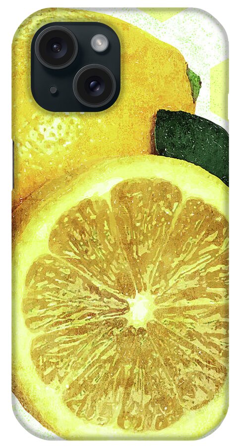 Lemon iPhone Case featuring the mixed media Tropical Print - Lemon - Fruit - Yellow, Green - Modern Wall Art Print - Tropical Poster by Studio Grafiikka