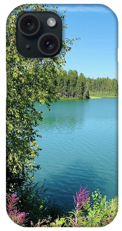 Lake iPhone Case featuring the photograph Turquoise Lake and Wildflowers by Judy Dimentberg