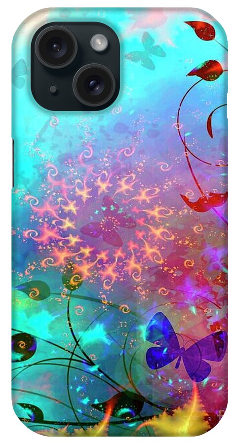 Contemporary Art iPhone Case featuring the painting Turquoise Sea/sky With Butterflies, 2014 by Alyzen Moonshadow