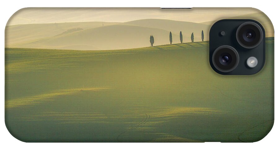 Landscape iPhone Case featuring the photograph Tuscany Landscape with Cypress Trees by Heiko Koehrer-Wagner