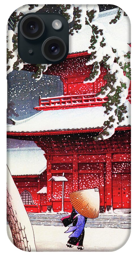Kawase Hasui iPhone Case featuring the painting Twenty Views of Tokyo, Zojo Temple, Shiba - Digital Remastered Edition by Kawase Hasui