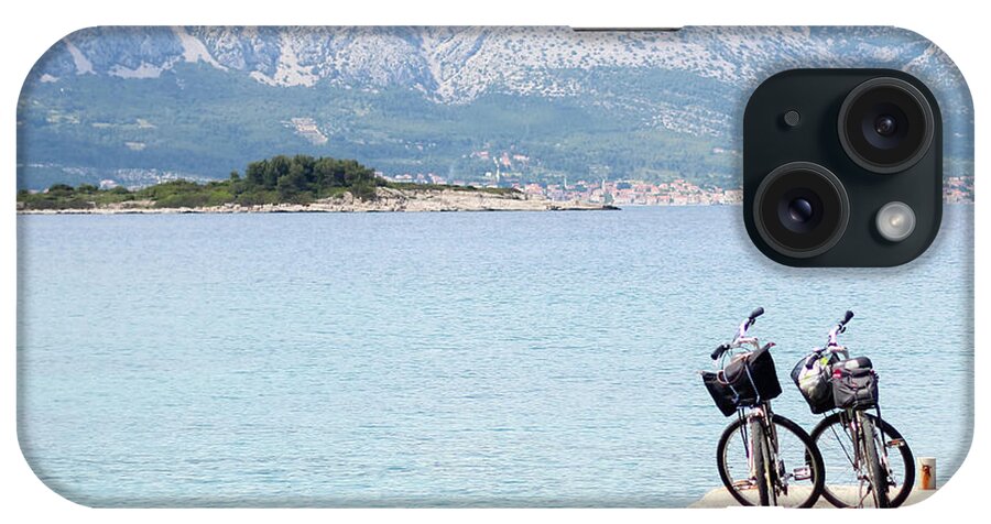 Scenics iPhone Case featuring the photograph Two Bicycles On A Pier In Croatia by Carolin Voelker