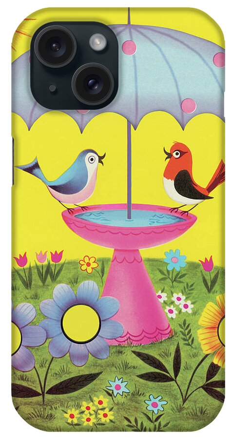 Animal iPhone Case featuring the drawing Two Birds at a Birdbath by CSA Images