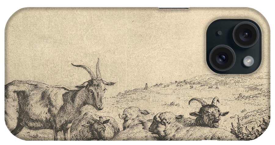 17th Century Art iPhone Case featuring the relief Two Goats and Three Sheep by Karel Dujardin