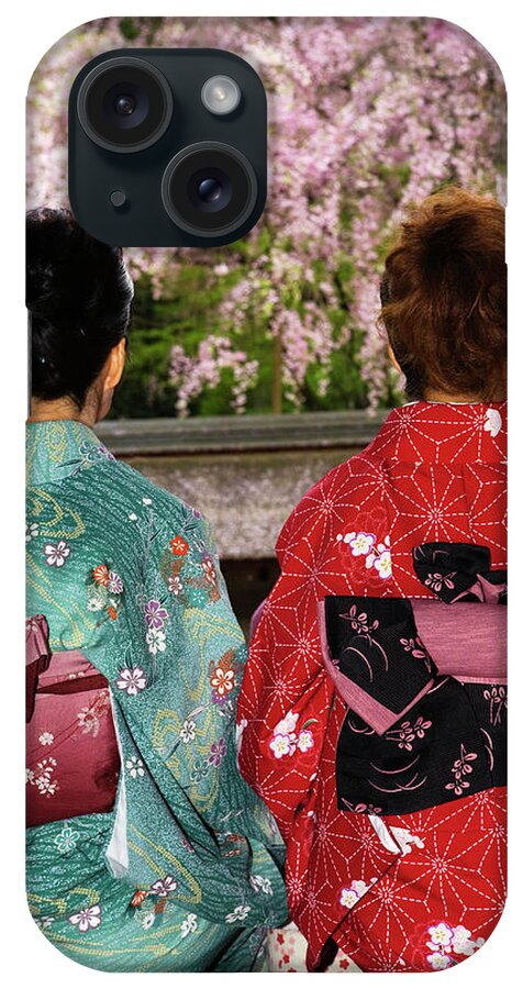 People iPhone Case featuring the photograph Two Women In Kimonos Rear View by John W Banagan
