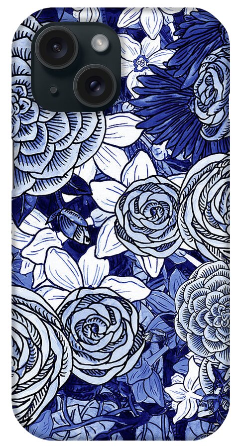 Ultramarine iPhone Case featuring the painting Ultramarine Blue Watercolor Botanical Flowers Garden Pattern IV by Irina Sztukowski