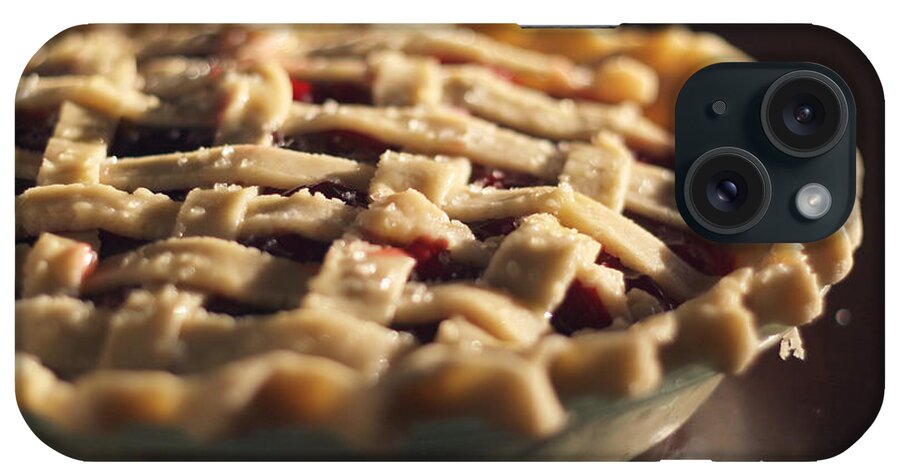 Close-up iPhone Case featuring the photograph Unbaked Cherry Pie With Lattice Crust by Photograph By Sarah Orsag