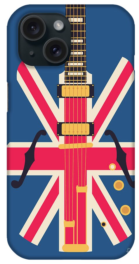 Guitar iPhone Case featuring the digital art Union Jack Flag Britpop Guitar - Navy by Organic Synthesis