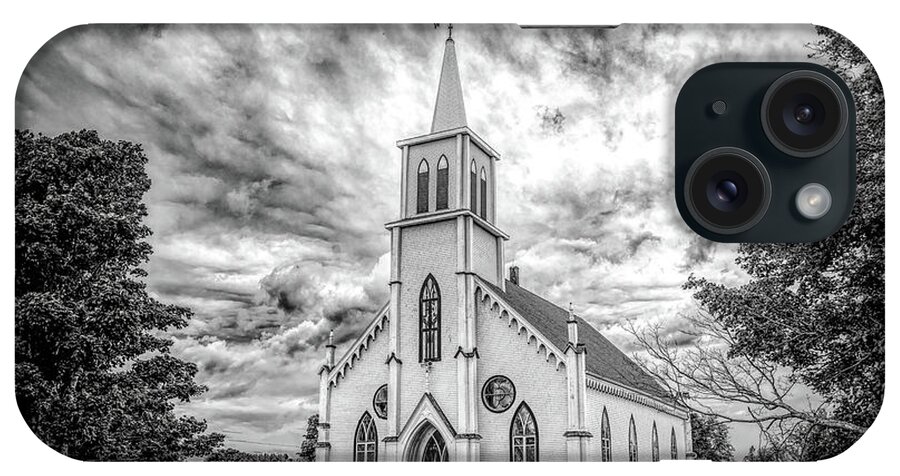 United Church Of Canada iPhone Case featuring the photograph Picturesque in Malpeque, Black and White by Marcy Wielfaert