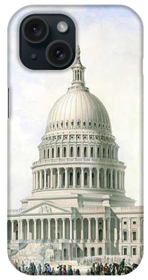 United States Capitol iPhone 15 Case featuring the drawing United States Capitol Design for New Dome and Wings 1855 by Thomas Ustick Walter