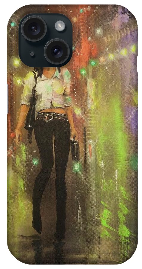 City At Night iPhone Case featuring the painting Urban Cowgirl by Tom Shropshire