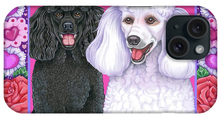 Valentine Poodles iPhone Case featuring the mixed media Valentine Poodles by Tomoyo Pitcher