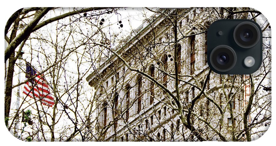 Trees iPhone Case featuring the mixed media Veiled Flatiron Building (detail) by Erin Clark