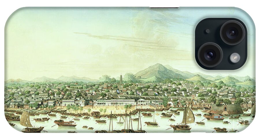 Boat iPhone Case featuring the painting View Of Canton, C.1800 by Chinese School
