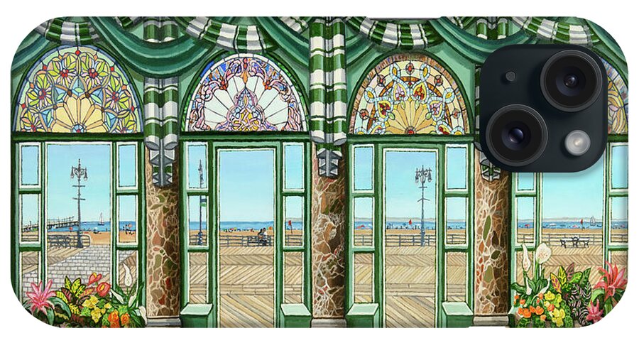  iPhone Case featuring the painting View of Coney Island Beach Weekender Tote Bag Green by Bonnie Siracusa
