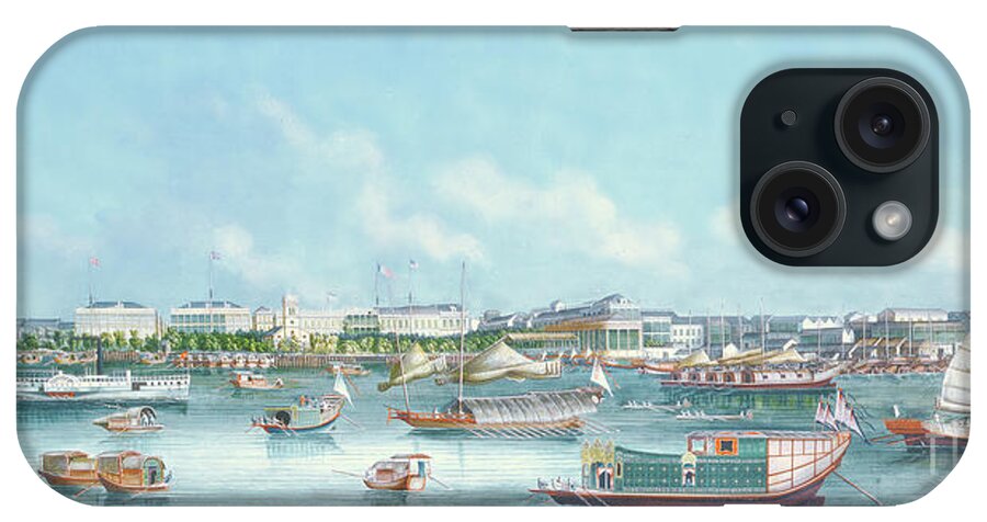 Boat iPhone Case featuring the painting View Of The Waterfront At Canton, C.1855 by Chinese School