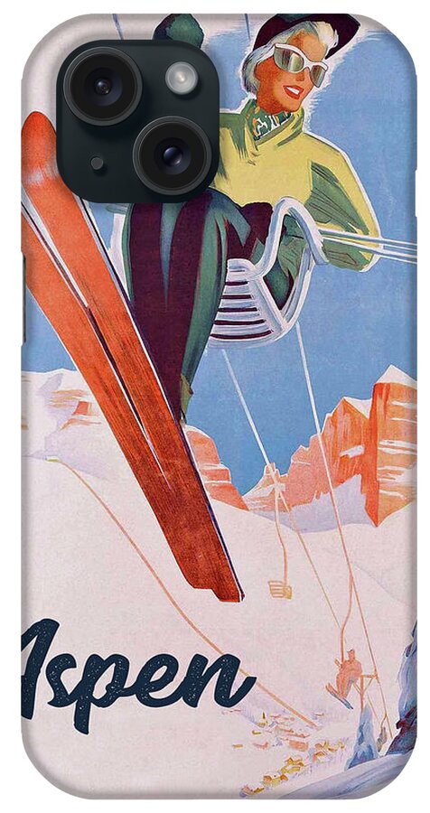 Vintage Aspen Ski Lift iPhone Case featuring the mixed media Vintage Aspen Ski Lift by Vintage Lavoie