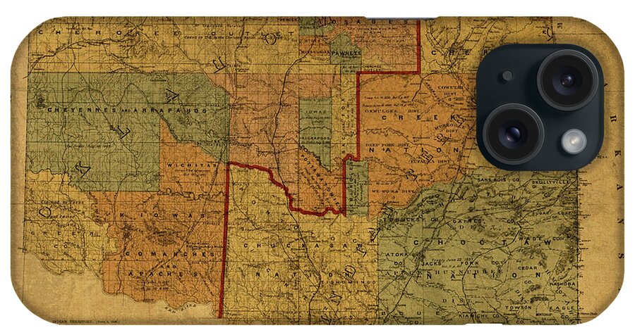 Vintage iPhone Case featuring the mixed media Vintage Map of Oklahoma by Design Turnpike