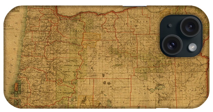Vintage iPhone Case featuring the mixed media Vintage Map of Oregon by Design Turnpike