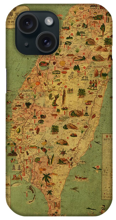 Vintage iPhone Case featuring the mixed media Vintage Map of Taiwan by Design Turnpike