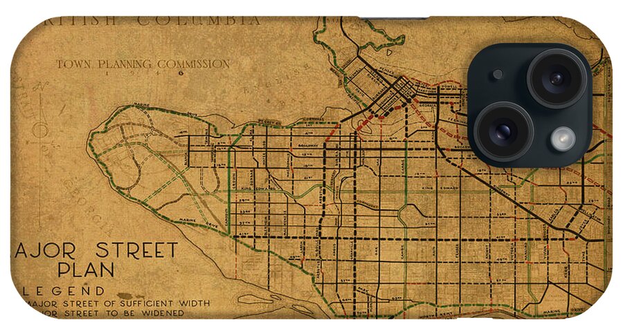 Vintage iPhone Case featuring the mixed media Vintage Map of Vancouver Canada 1946 by Design Turnpike