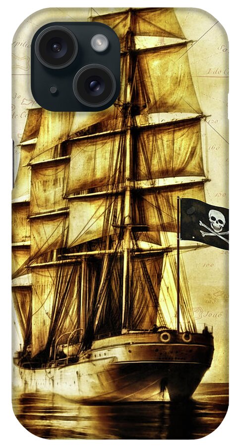 Pirate iPhone Case featuring the digital art Vintage Pirate Ship by Doreen Erhardt
