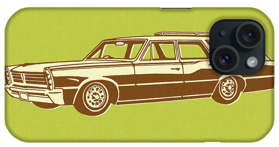 Auto iPhone Case featuring the drawing Vintage Station Wagon on Green Background by CSA Images