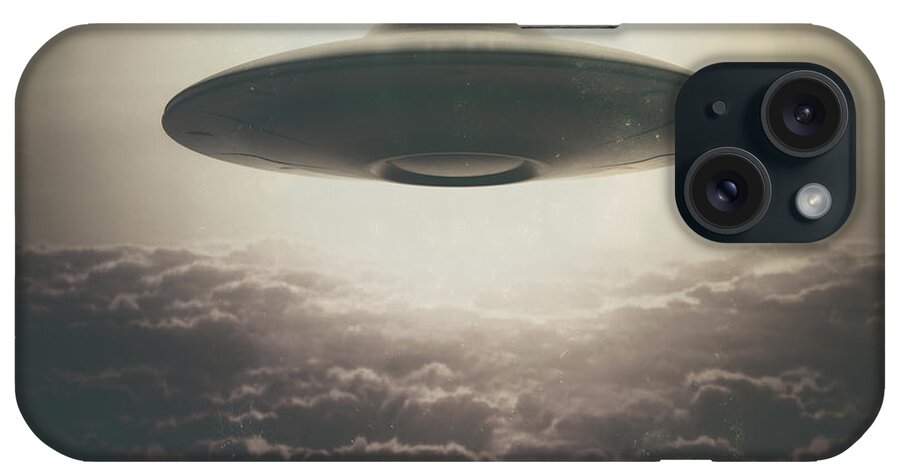 Nobody iPhone Case featuring the photograph Vintage Ufo Above Clouds by Ktsdesign/science Photo Library