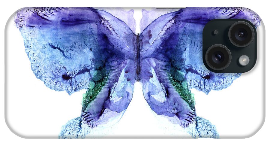 Watercolor Painting iPhone Case featuring the digital art Violet - Blue Butterfly by Pobytov