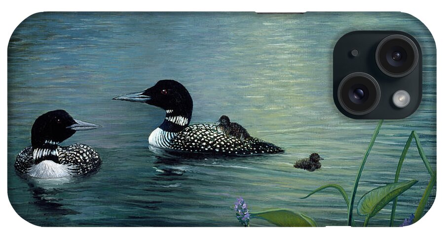 Virginia Loons And Chicks In The Water iPhone Case featuring the painting Virginias Loons by Kevin Dodds