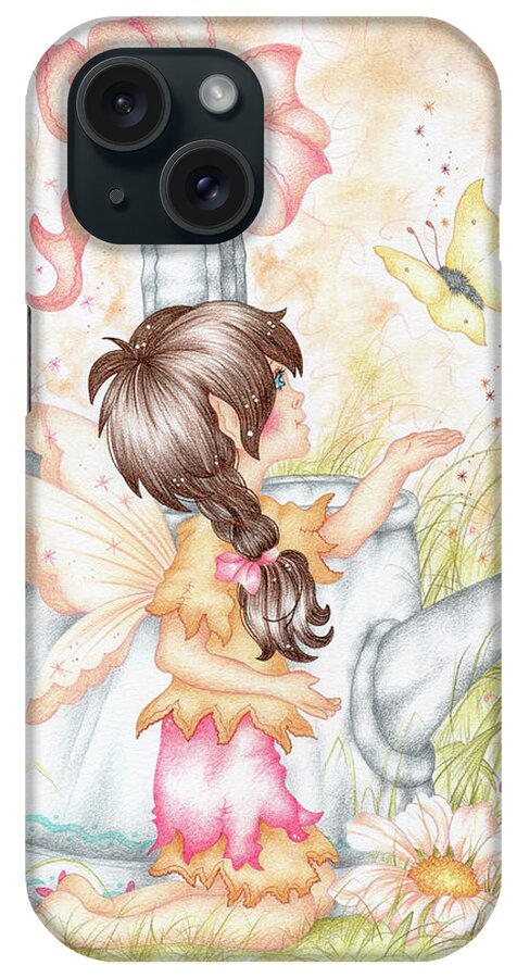 Fairie Watering Can iPhone Case featuring the painting Water Can Fairie by Cb Studios