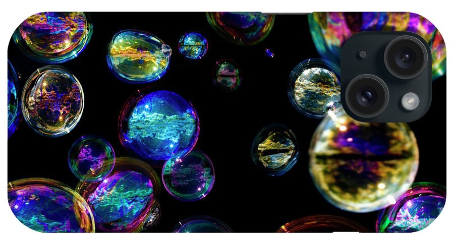 Black Background iPhone Case featuring the photograph Water Droplets Reflecting Rainbow by Andrew Bret Wallis