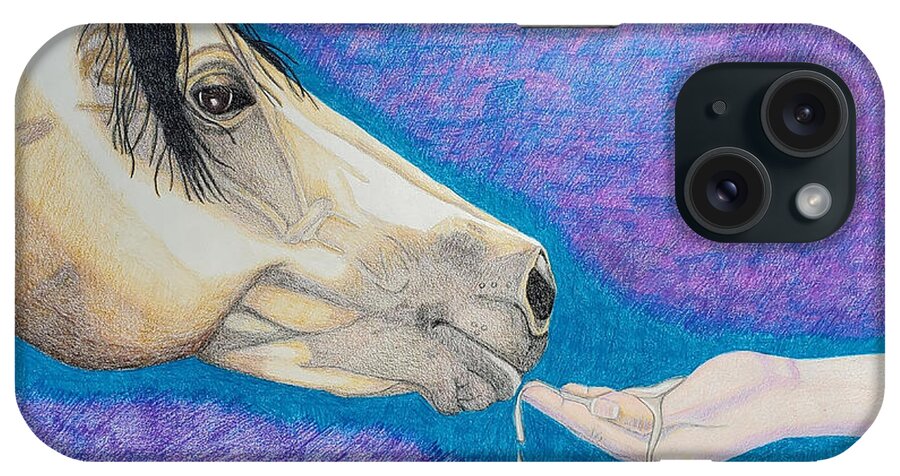 Buckskin Horse iPhone Case featuring the drawing Water for My Friend by Equus Artisan